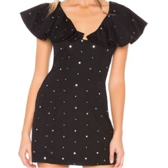 LOVERS + FRIENDS black diamond detailing ruffle sleeve mini dress - Picture 2 of 9